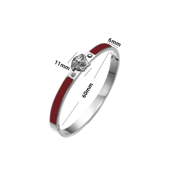 18K White Gold Medusa Head Red Oil Drip Stackable Diamond Inlay Bracelet No Fade - Picture 3 of 6